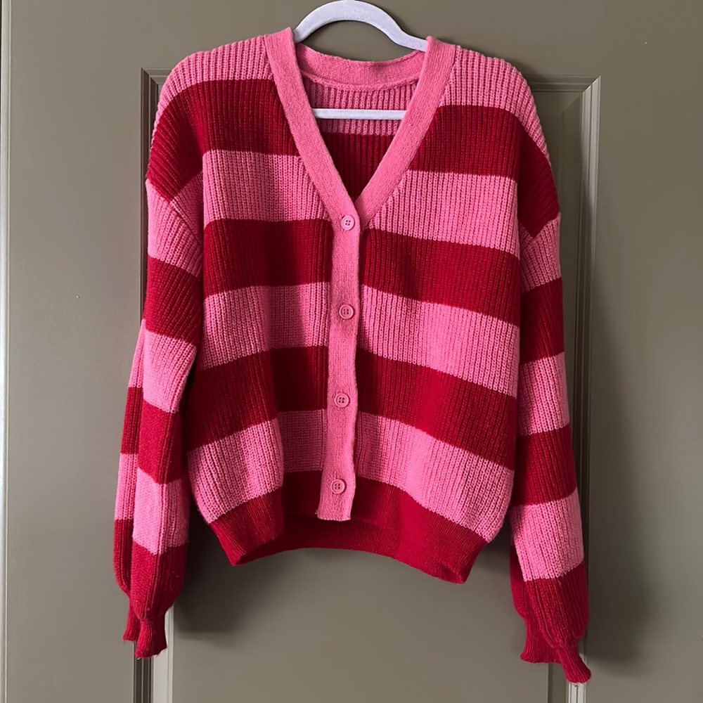 New red and pink striped sweater